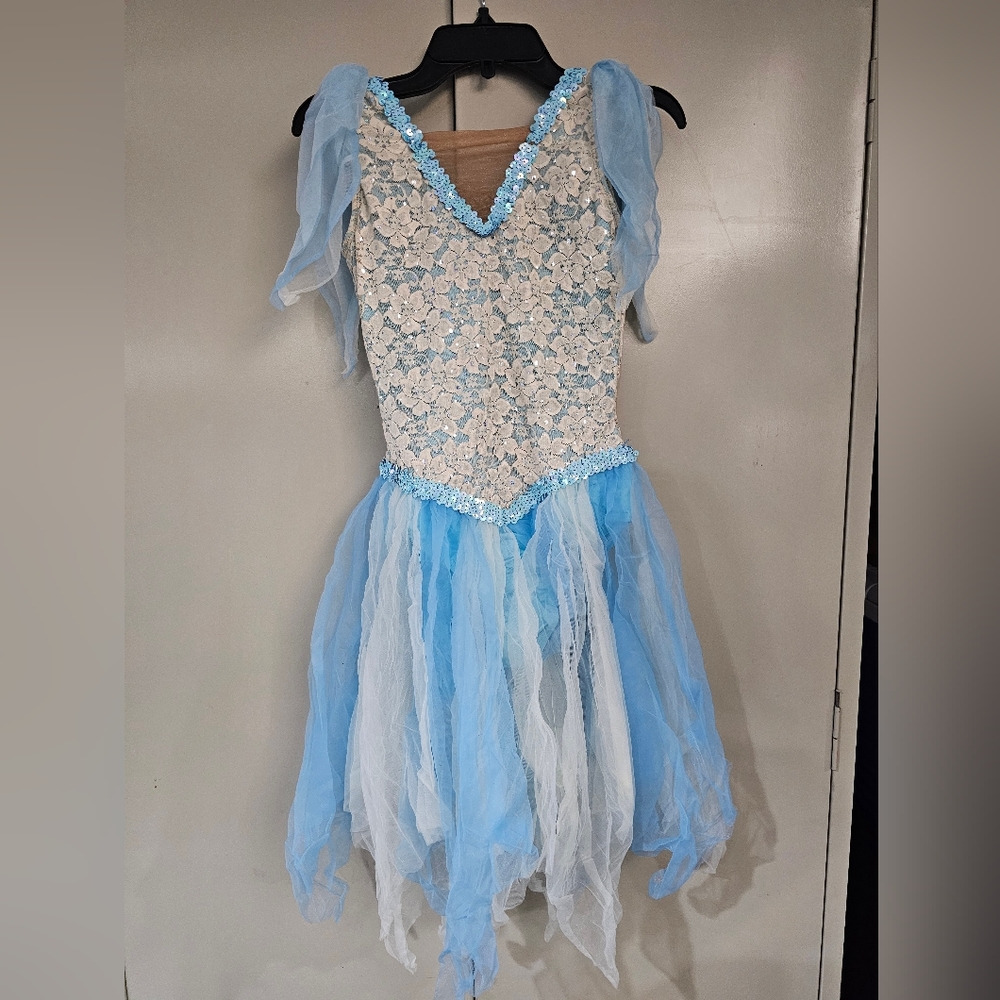 Blue and white floral lace costume